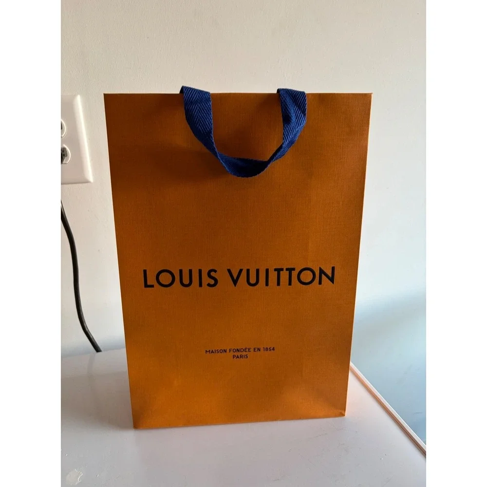 Louis Vuitton Orange Shopping Bag Blue Handles 14 Inch Tall Authentic Gift Bag